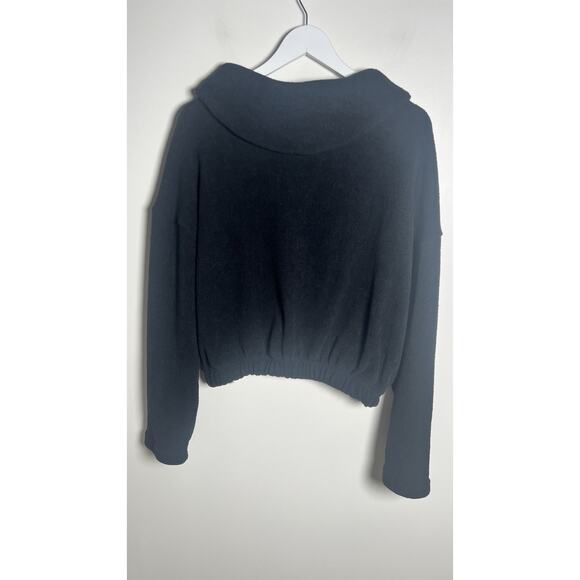 Free People Beach Size Small Black‎ Bino Pullover Button Crop Gathered Sweater - Picture 5 of 12